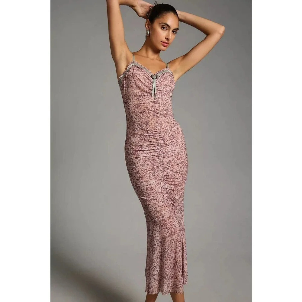 NWT By Anthropologie Sheer Mesh Dress Size L Pink Combo